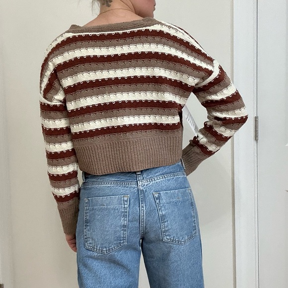 Multi Stripe V-neck Cropped Cardigan - Picture 6 of 8